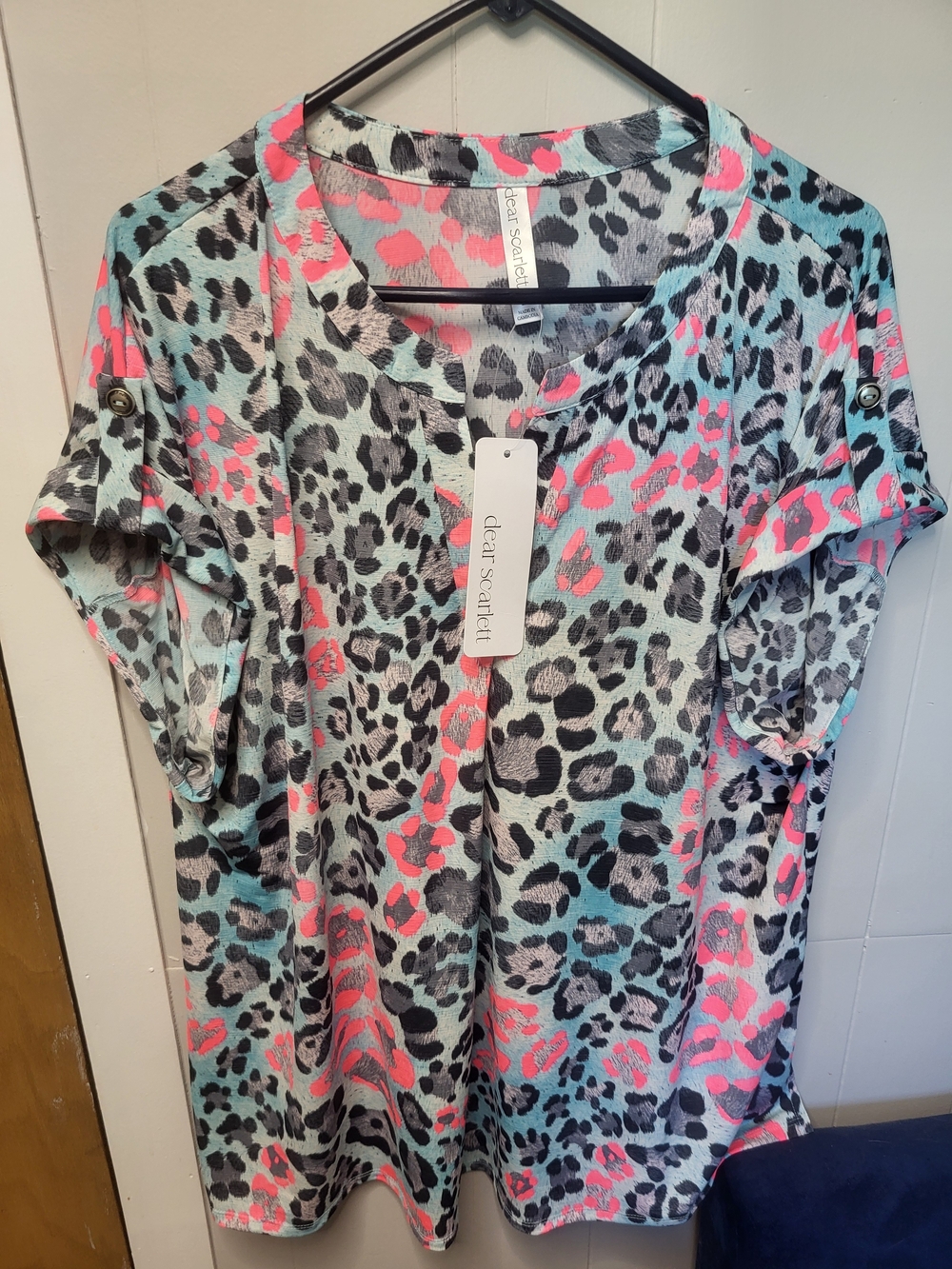 Dear Scarlett 2x Multicolor Leopard Print Blouse in Mint, Coral & Black